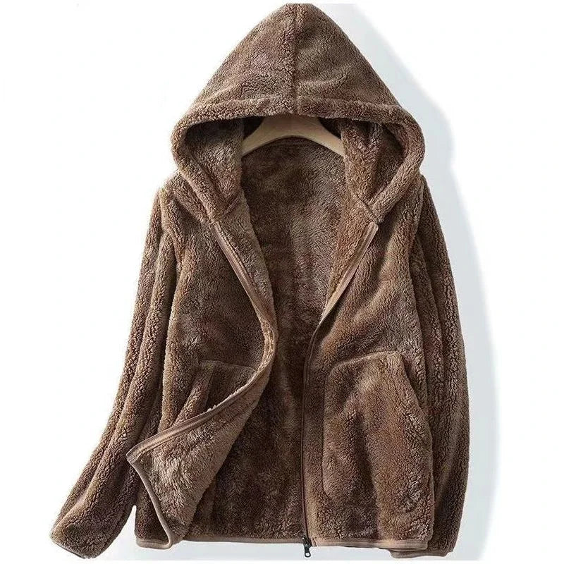 Veste en teddy pour femme Chaude Capuche Fermeture éclair