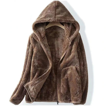 Veste en teddy pour femme Chaude Capuche Fermeture éclair