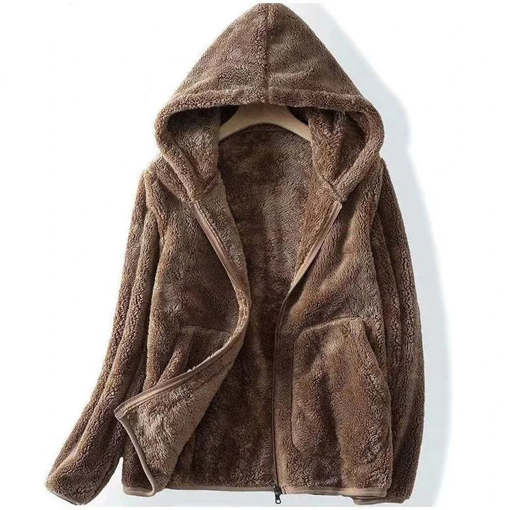 Veste en teddy pour femme Chaude Capuche Fermeture éclair