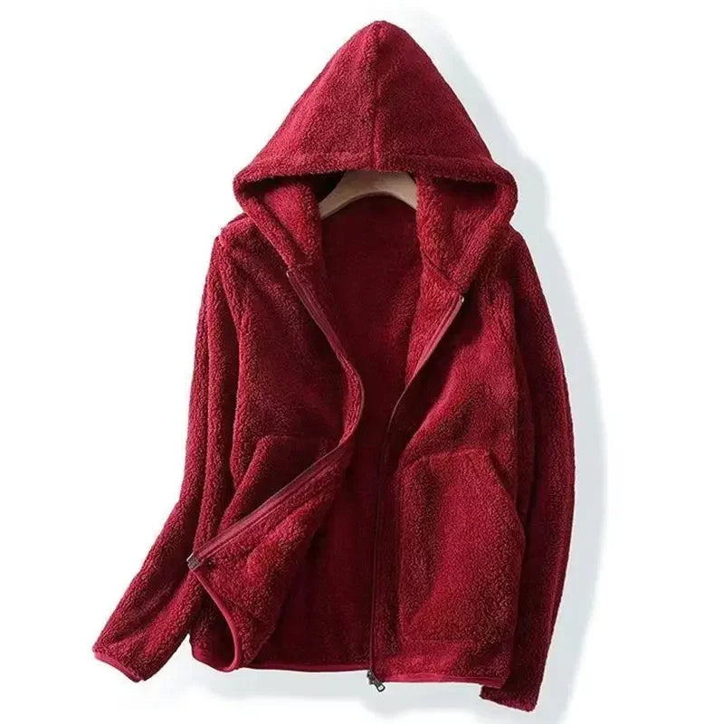 Veste en teddy pour femme Chaude Capuche Fermeture éclair