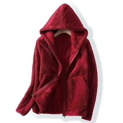 Veste en teddy pour femme Chaude Capuche Fermeture éclair