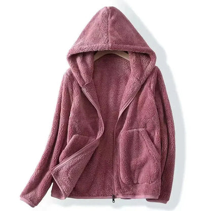 Veste en teddy pour femme Chaude Capuche Fermeture éclair