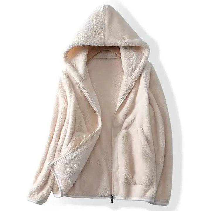 Veste en teddy pour femme Chaude Capuche Fermeture éclair