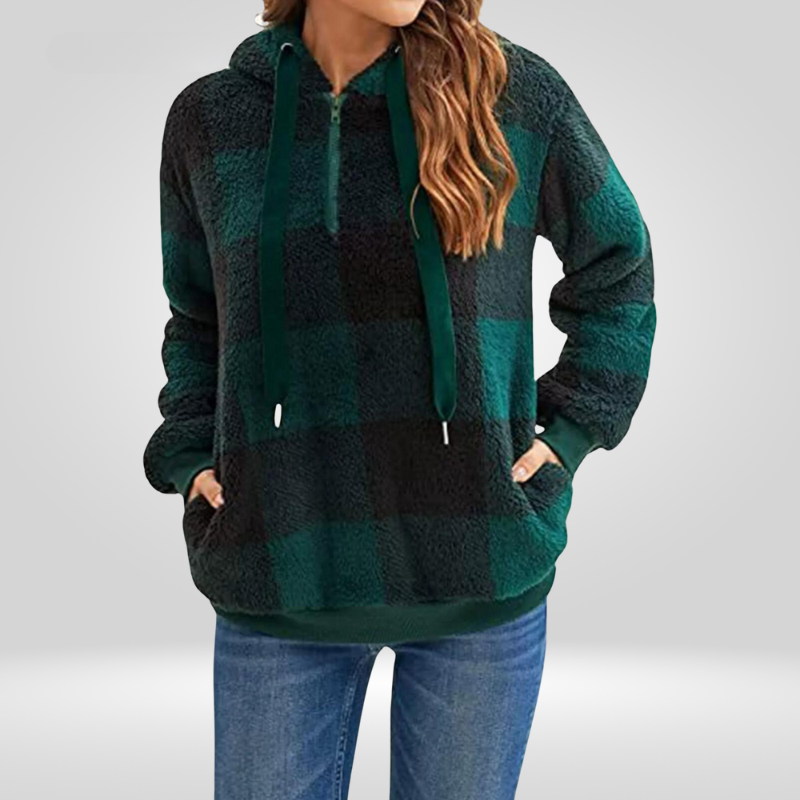 Pull à carreaux pour femme avec capuche