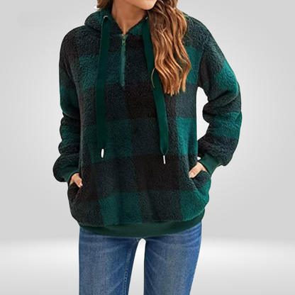 Pull à carreaux pour femme avec capuche