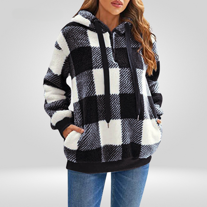 Pull à carreaux pour femme avec capuche