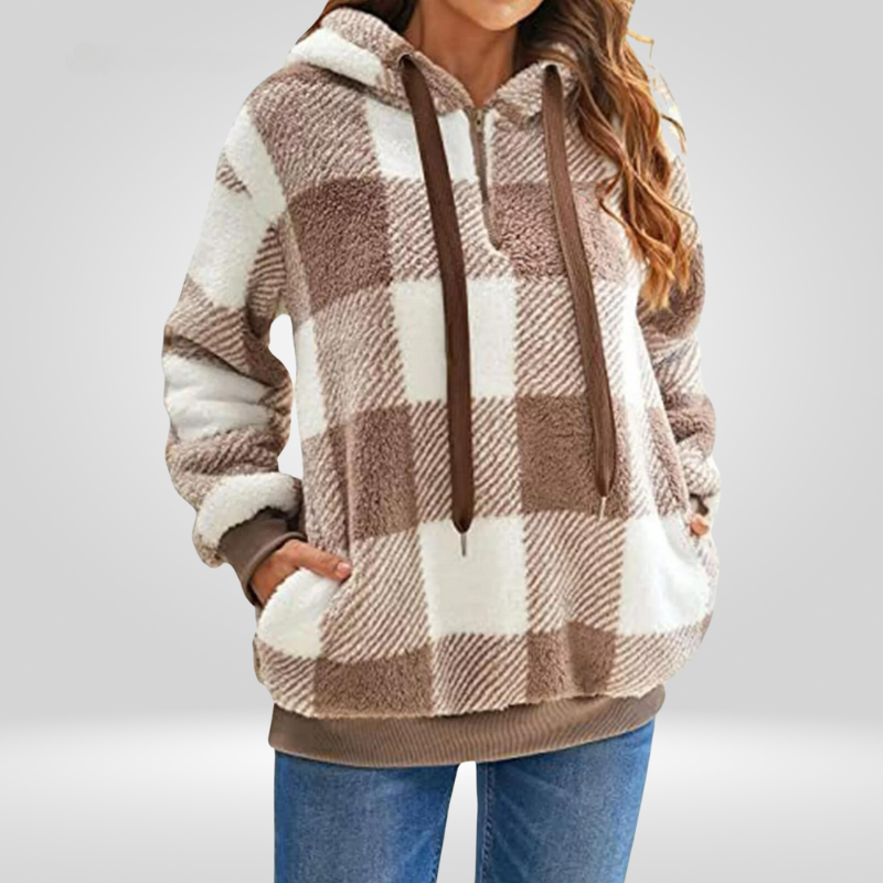 Pull à carreaux pour femme avec capuche