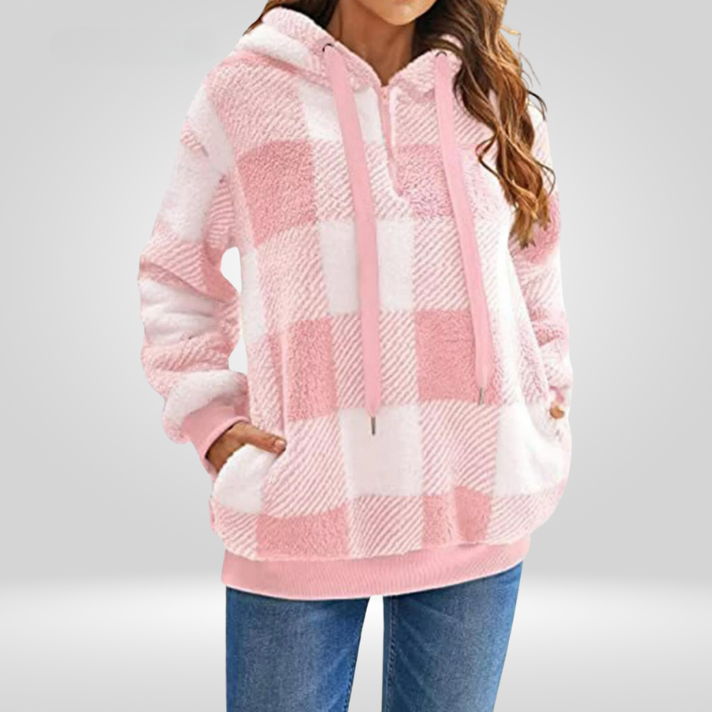 Pull à carreaux pour femme avec capuche