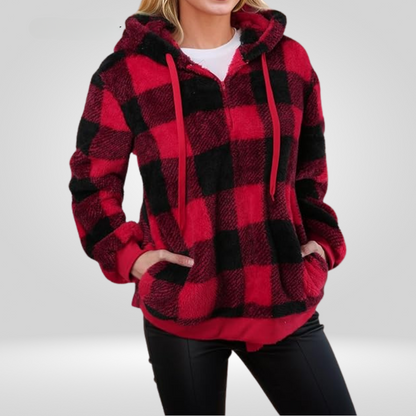 Pull à carreaux pour femme avec capuche