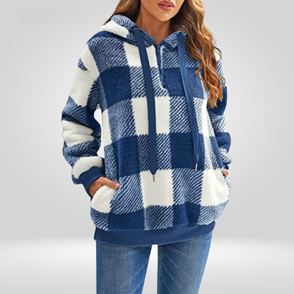 Sweat-shirt à capuche doux à carreaux oversize