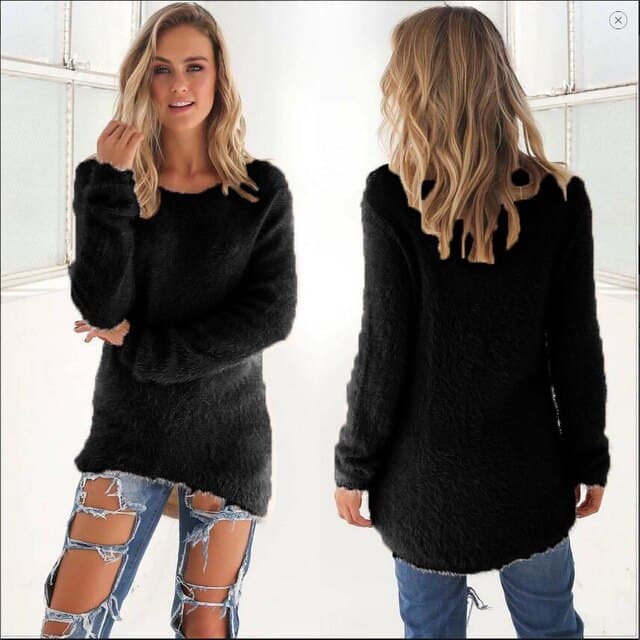 Pull en tricot doux pour femme, moelleux, manches longues