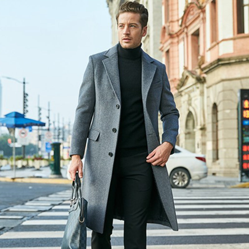 Trench-coat long homme en laine élégant