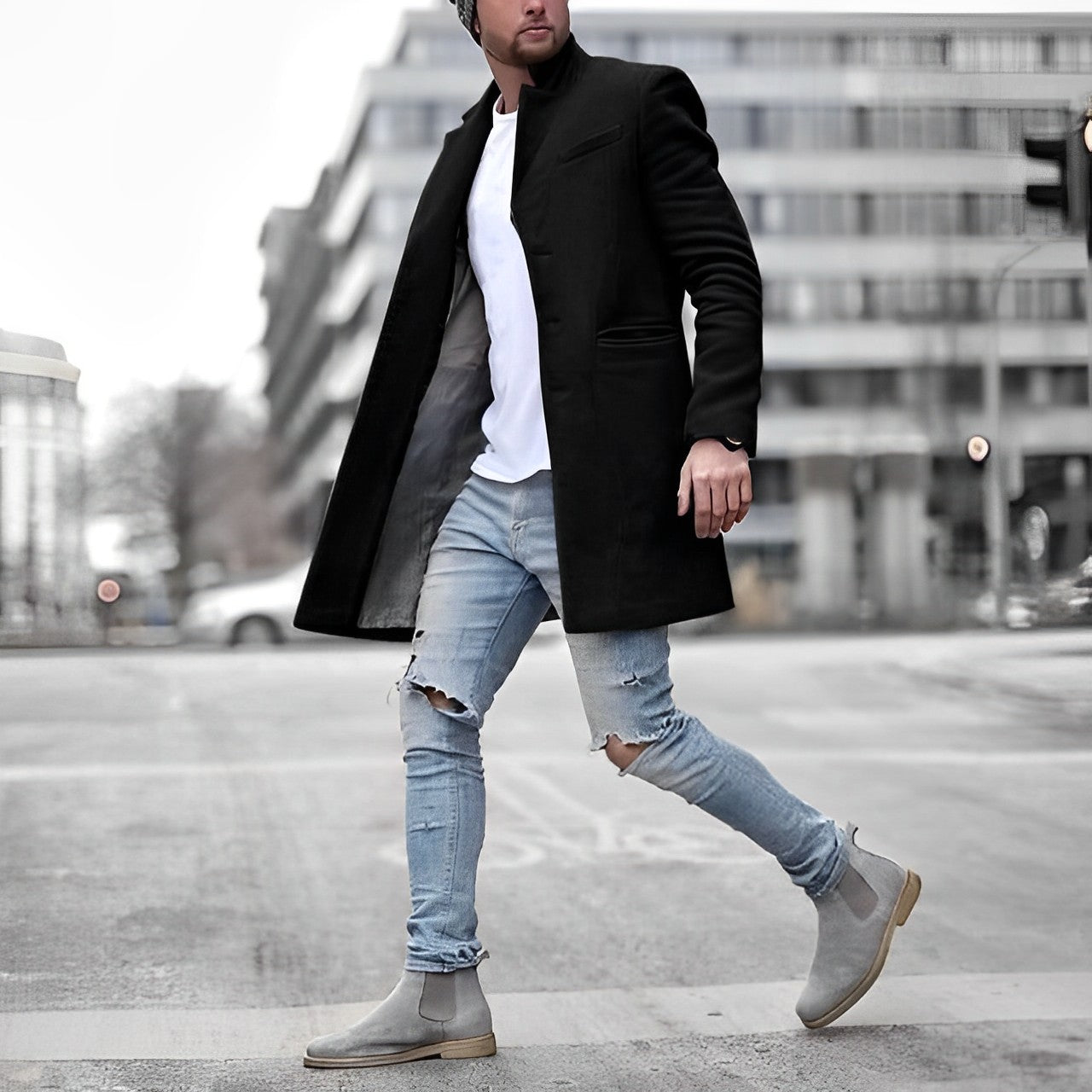 Manteau long élégant noir pour homme