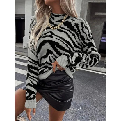 Vêtements élégants pour femmes | Pull en jersey zèbre femme automne hiver