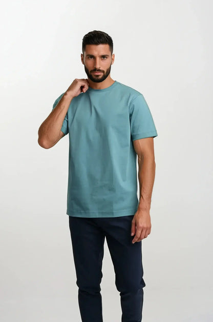 T-shirt turquoise simple col rond homme