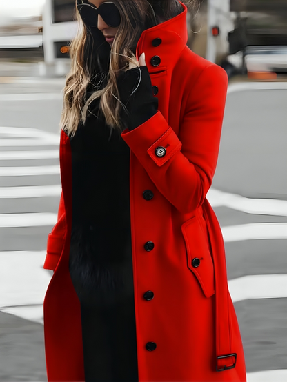 Manteau long femme coupe cintrée boucle double boutonnage