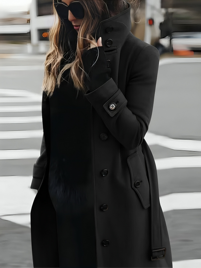 Manteau long femme coupe cintrée boucle double boutonnage