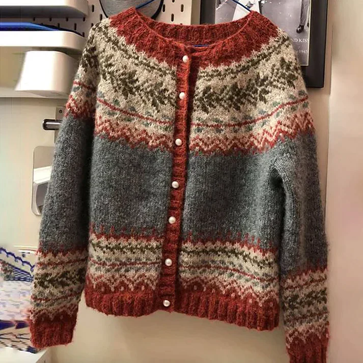 Cardigan Vintage Femme Tricot Motif