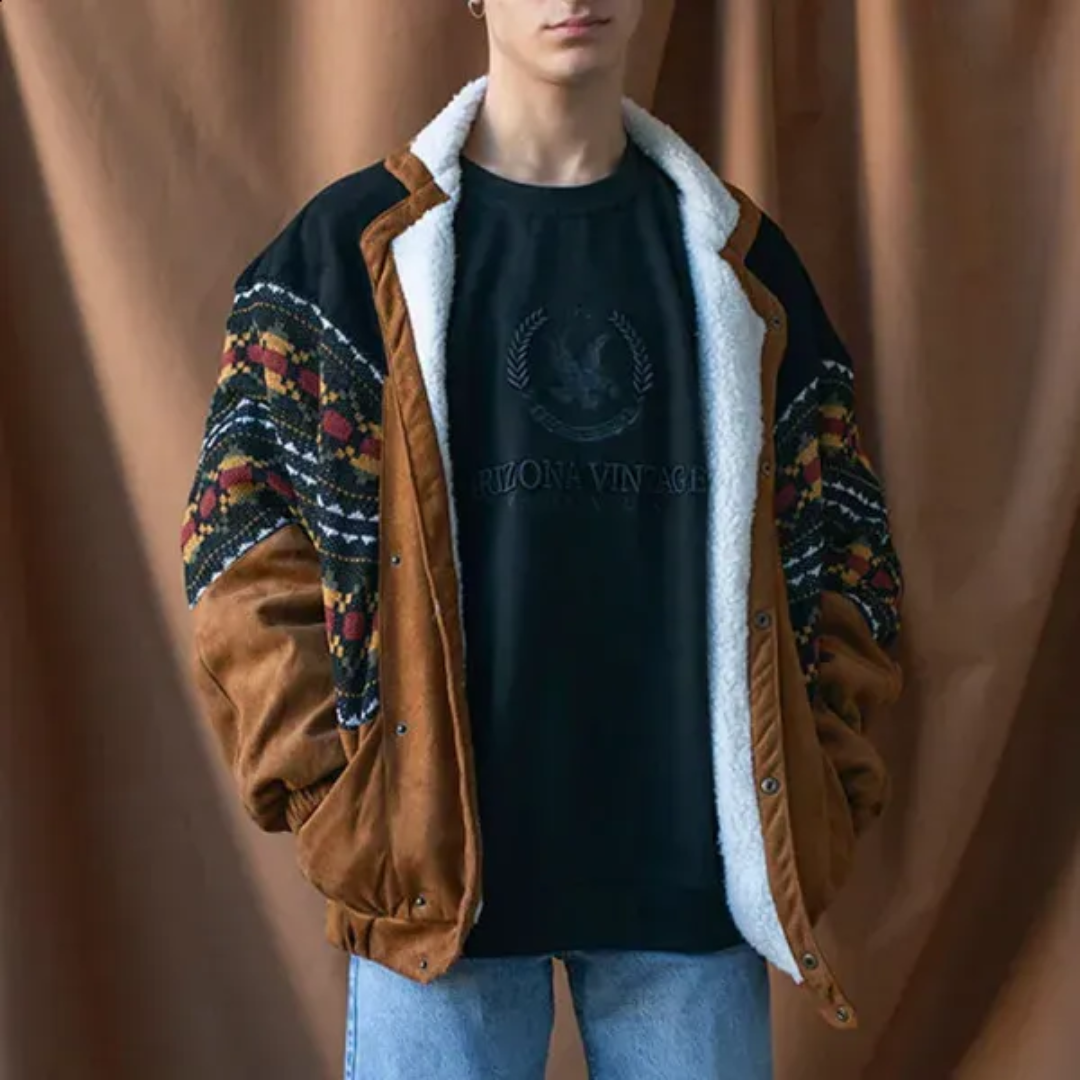 Grand Blouson Hiver Homme Marron Polaire Style Rétro