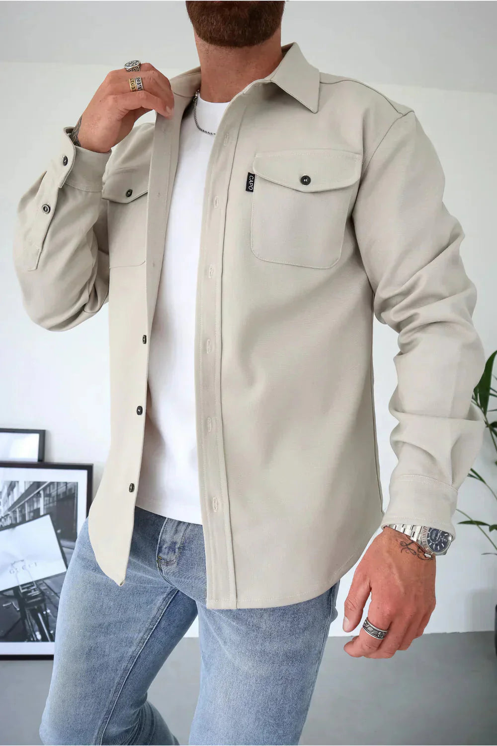 Chemise boutonnée à manches longues pour homme