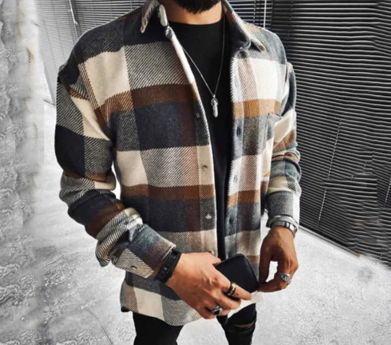 Chemise en flanelle à manches longues chaude pour homme