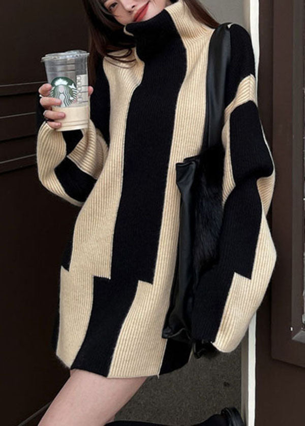 Pull en tricot élégant Noir Blanc Confortable Long