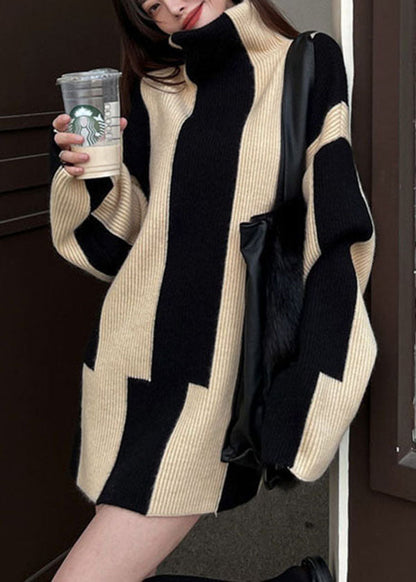 Pull en tricot élégant Noir Blanc Confortable Long