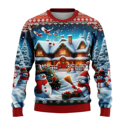 Pull de Noël unisexe Motif bonhomme de neige 3D Confortable