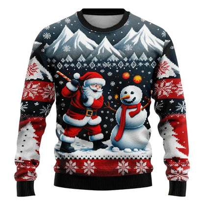 Pull de Noël unisexe Motif bonhomme de neige 3D Confortable