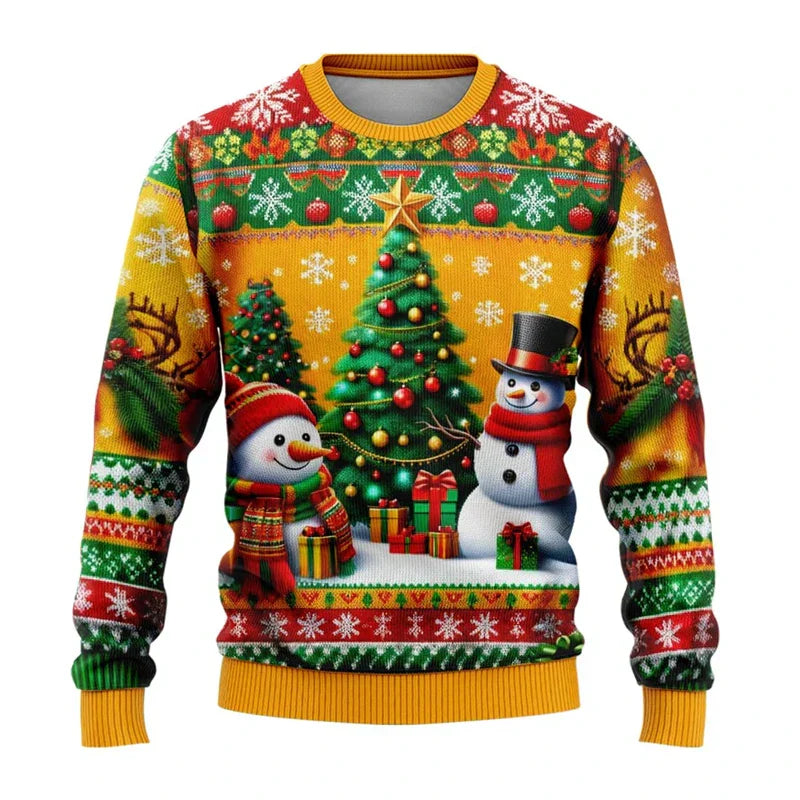 Pull de Noël unisexe Motif bonhomme de neige 3D Confortable