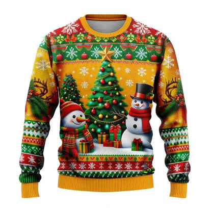 Pull de Noël unisexe Motif bonhomme de neige 3D Confortable