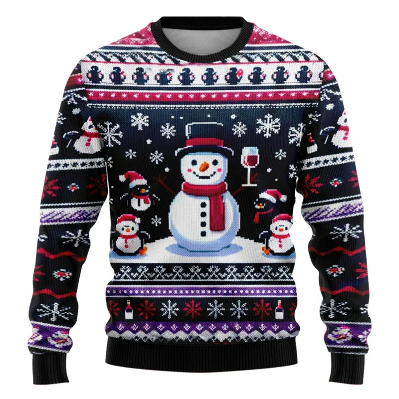 Pull de Noël unisexe Motif bonhomme de neige 3D Confortable