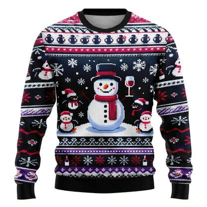 Pull de Noël unisexe Motif bonhomme de neige 3D Confortable