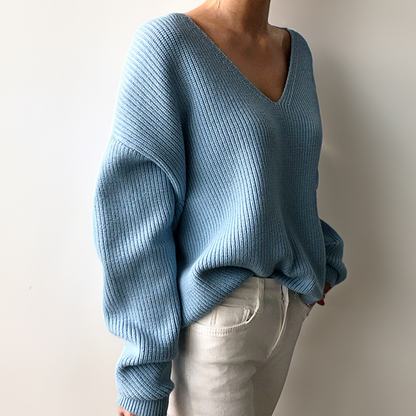 Pull-over femme confortable col en V décontracté