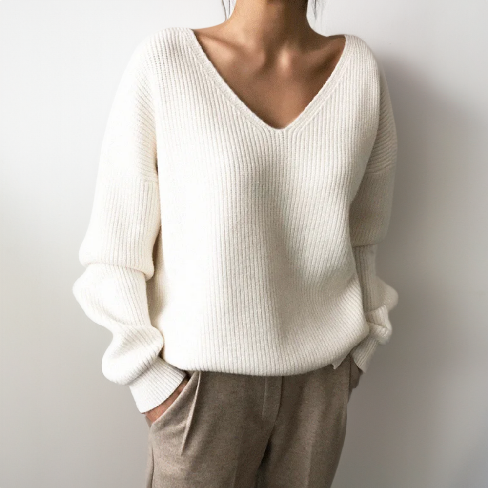 Pull-over femme confortable col en V décontracté