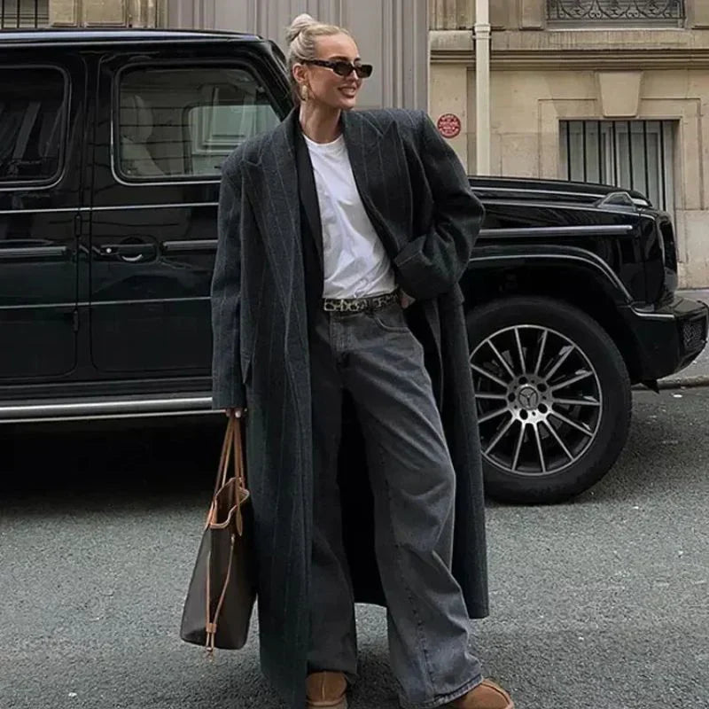 Long manteau d'hiver femme à rayures