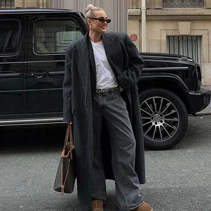 Long manteau d'hiver femme à rayures