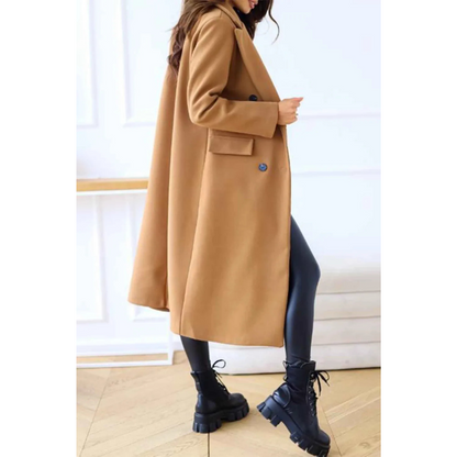 Long manteau en laine grande taille double boutonnage classique