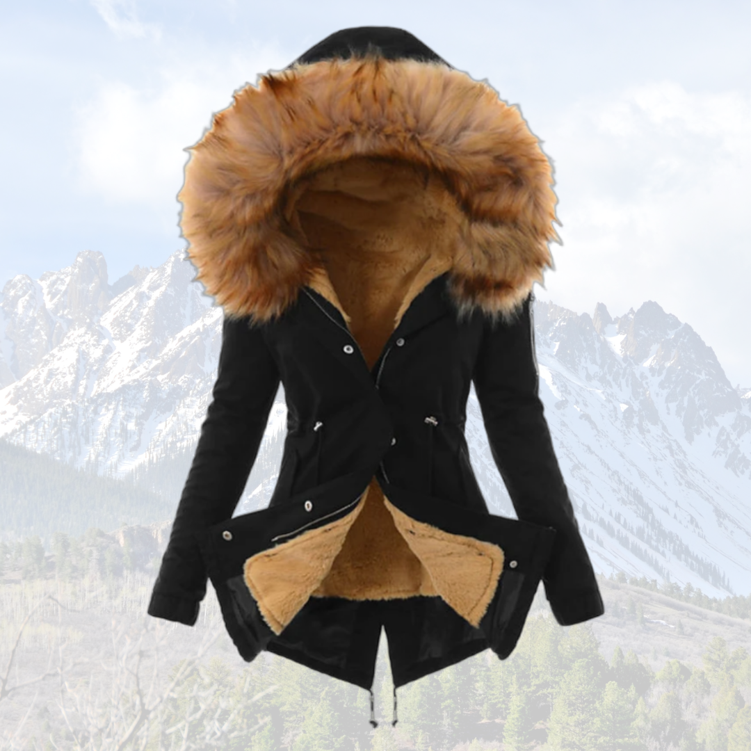 Doudoune chaude pour femme - Doudoune isolée avec capuche en fausse fourrure