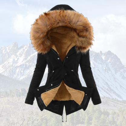 Doudoune chaude pour femme - Doudoune isolée avec capuche en fausse fourrure