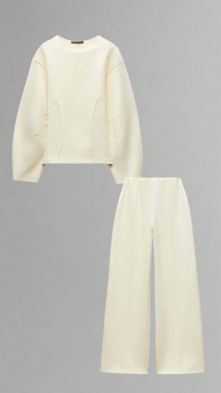 Bequemer Damen Pullover Set mit Weiten Hosen - IdealeKleiden
