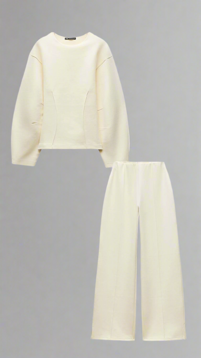 Bequemer Damen Pullover Set mit Weiten Hosen - IdealeKleiden