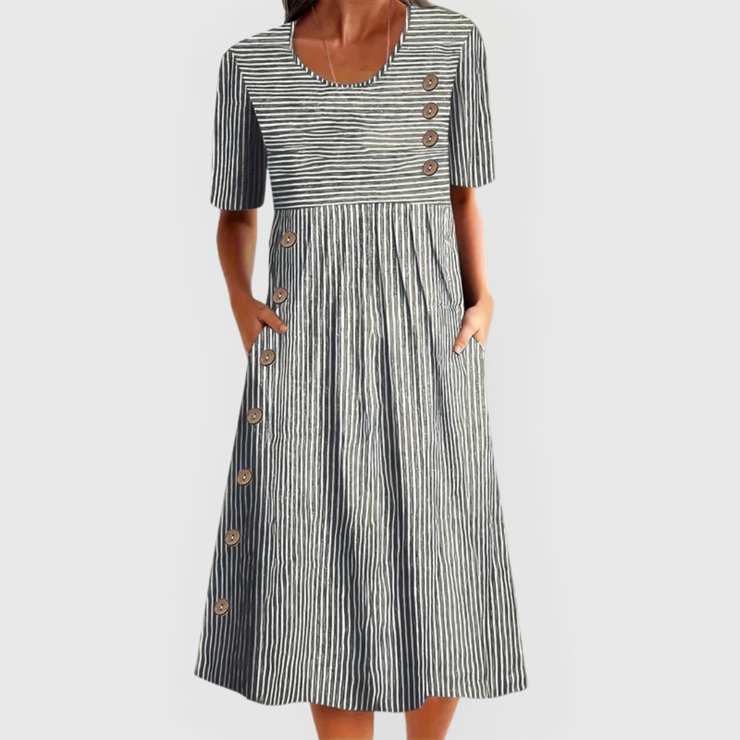 Robe midi pour femme, rayures, coton, robe d'été