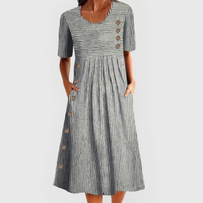 Robe midi pour femme, rayures, coton, robe d'été
