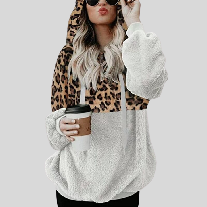 Grand Hoodie Peluche Imprimé Léopard Doux
