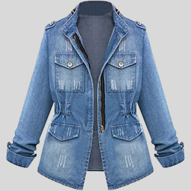 Klassische Denimjacke Lässig Hüftlang - IdealeKleiden