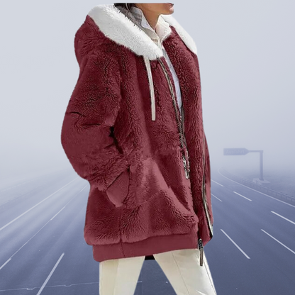 Veste en fausse fourrure femme chaude à capuche zippée
