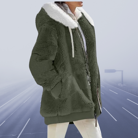 Kunstpelzjacke Damen Warm Kapuze Reißverschluss - IdealeKleiden