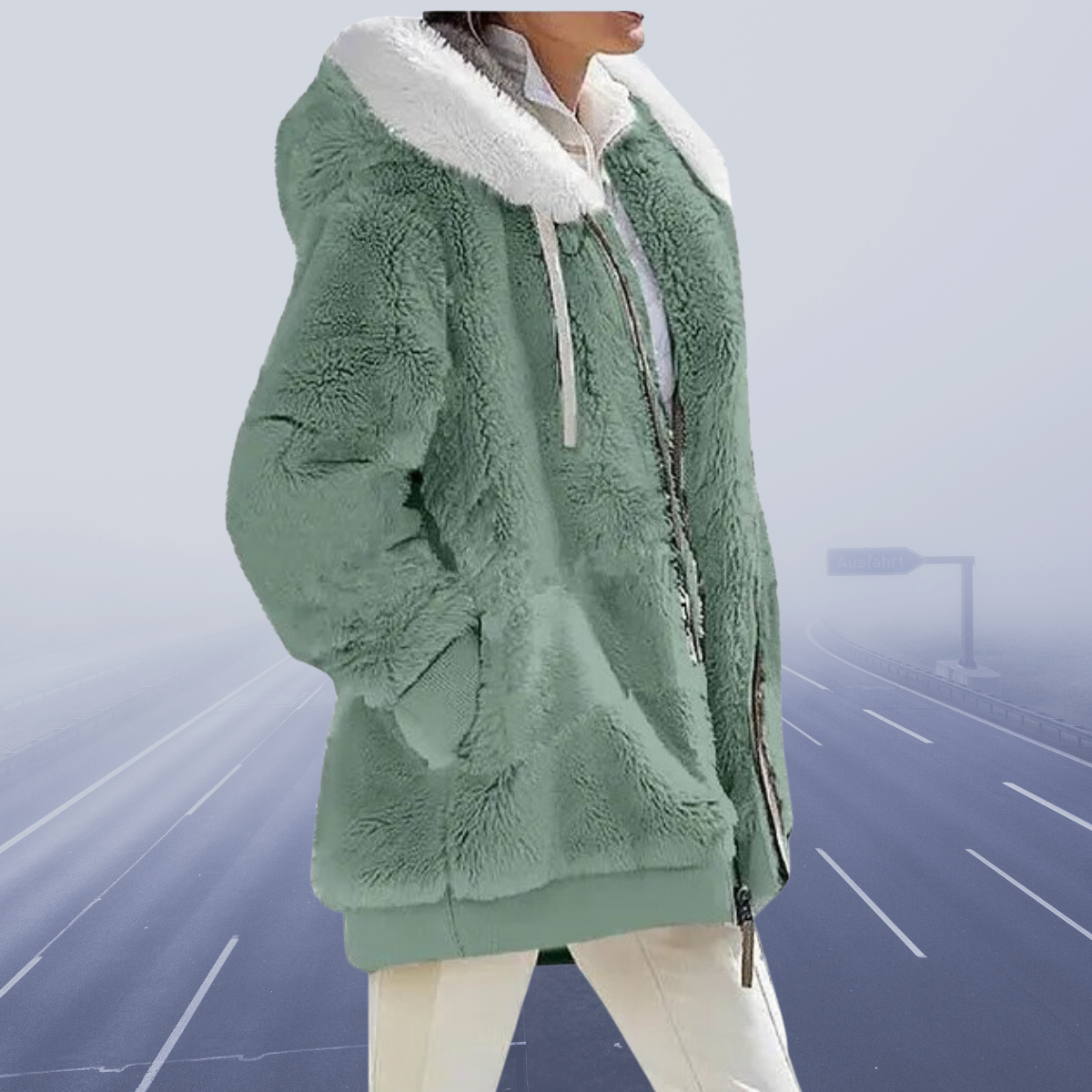 Veste en fausse fourrure femme chaude à capuche zippée
