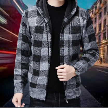 Gilet en maille à carreaux pour hommes, avec capuche, de qualité